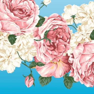 Стрейч атлас с принтом Розовый сад