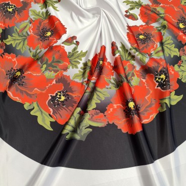 Купон ткани с принтом Маки под крой юбка полусолнце