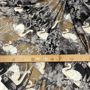Вискозный атлас стрейч Vella с лебедями