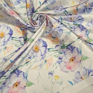 Атлас с блеском Кристалл с акварельными цветами