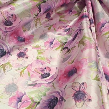 Атлас с блеском Кристалл с бабочками на анемонах