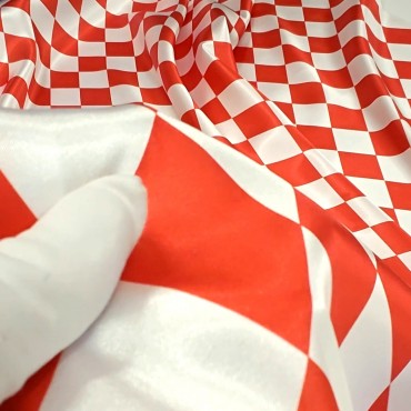 Атлас с блеском Кристалл с красно белыми ромбами