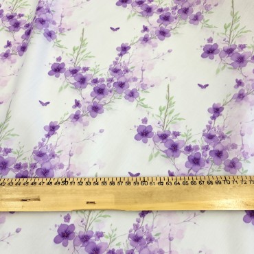 Поплин плательный с акварельными фиолетовыми цветами